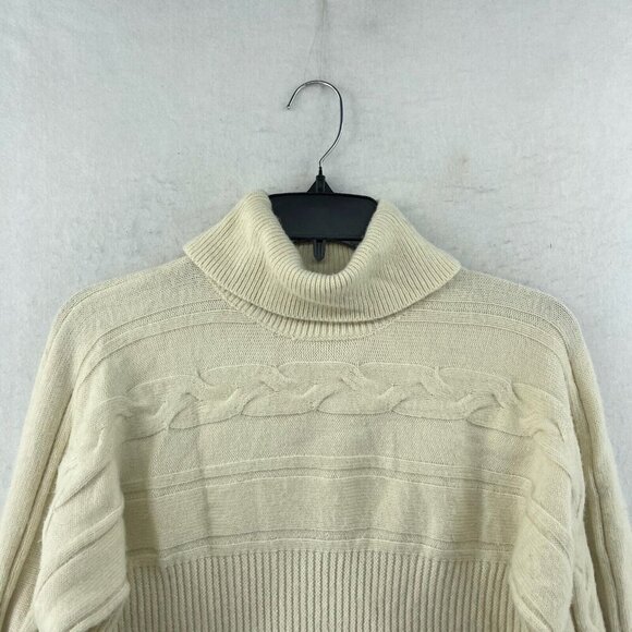 JOA Sweater Women's Sz Small Cream White Turtle Neck Cable Ribbed Knit Pullover - Picture 6 of 11